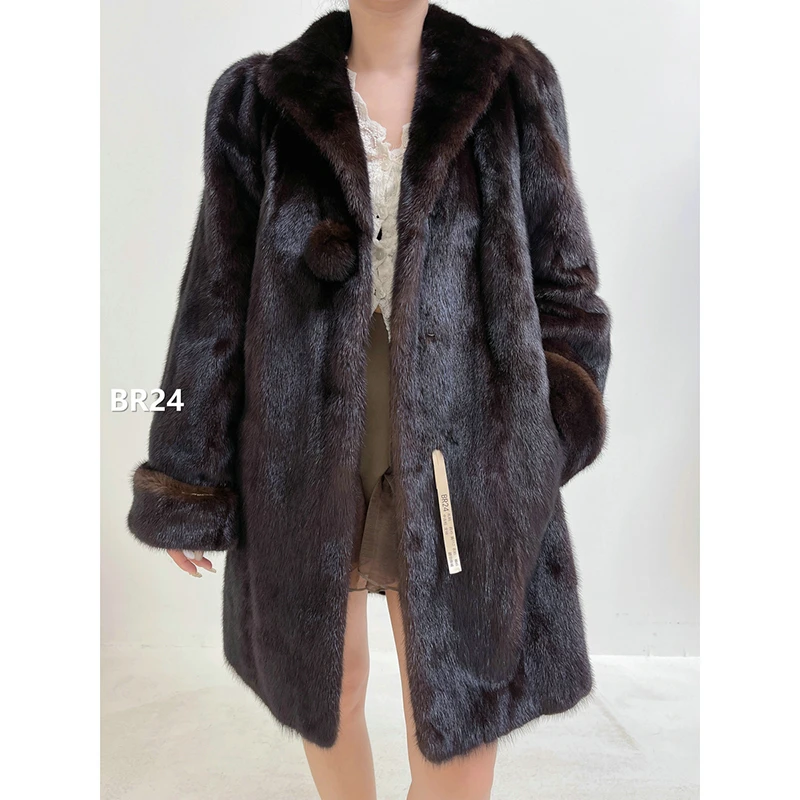 【BR24】XL码 深棕色全抽水貂大衣外套（肩45胸112衣85袖65）