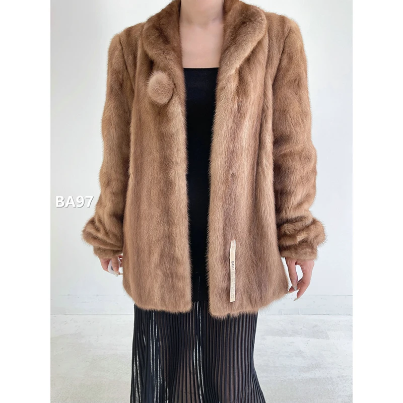 【BA97】S码 奶茶棕全抽水貂大衣外套（肩39胸100衣72袖60）