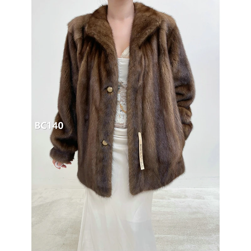 【BC140】XL码 冷茶棕全抽水貂大衣外套（肩43胸112衣71袖61）