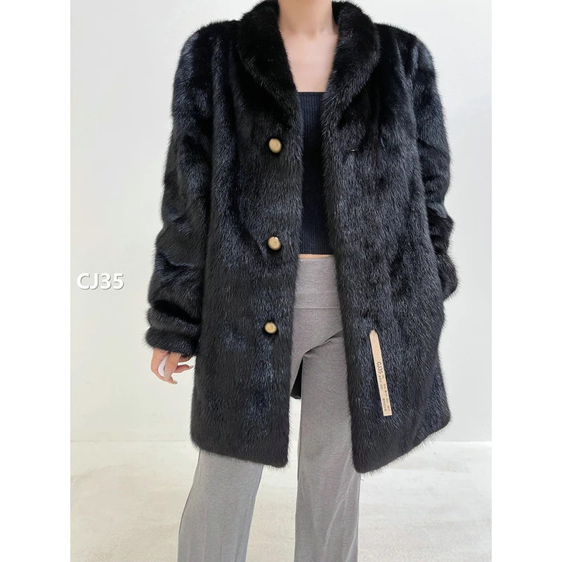 【CJ35】S码 本黑色全抽水貂大衣外套（肩40胸100衣81袖60）