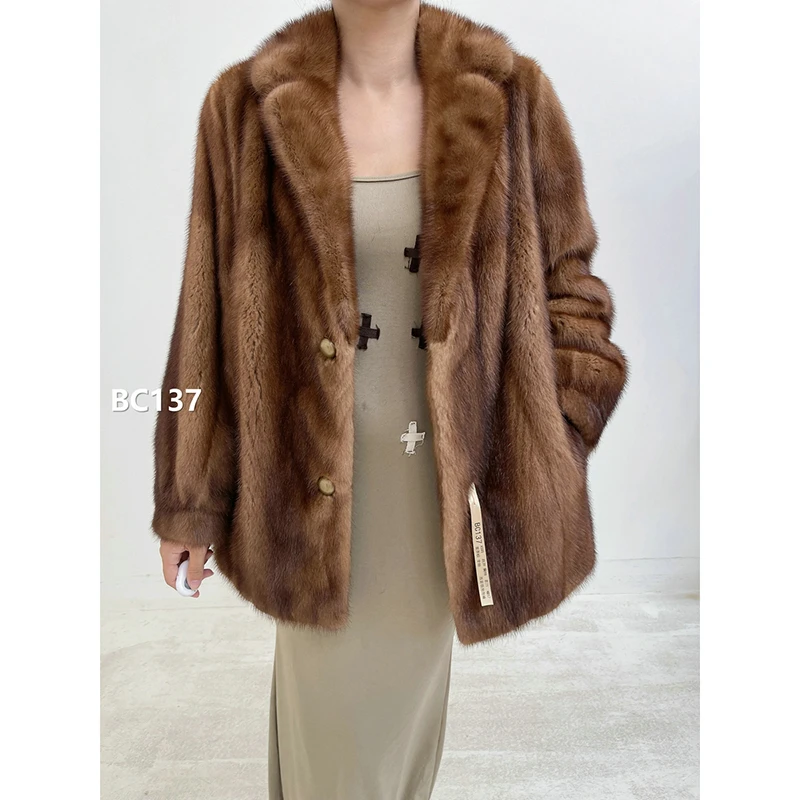 【BC137】XS码 蜜茶棕全抽水貂大衣外套（肩39胸98衣71袖57）