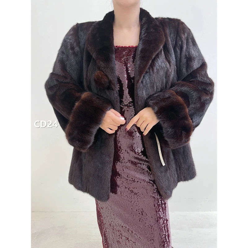 【CD24】XL码 棕黑色全抽水貂大衣外套（肩43胸112衣71袖62）