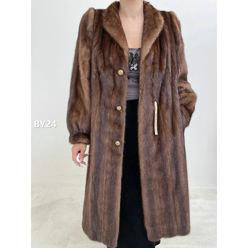 【BY24】S码 蜜茶棕全抽水貂大衣外套（肩39胸100衣107袖57）