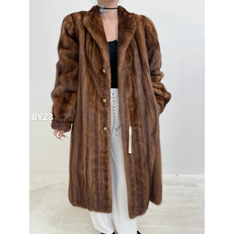 【BY23】XL码 蜜茶棕全抽水貂大衣外套（肩43胸112衣116袖62）