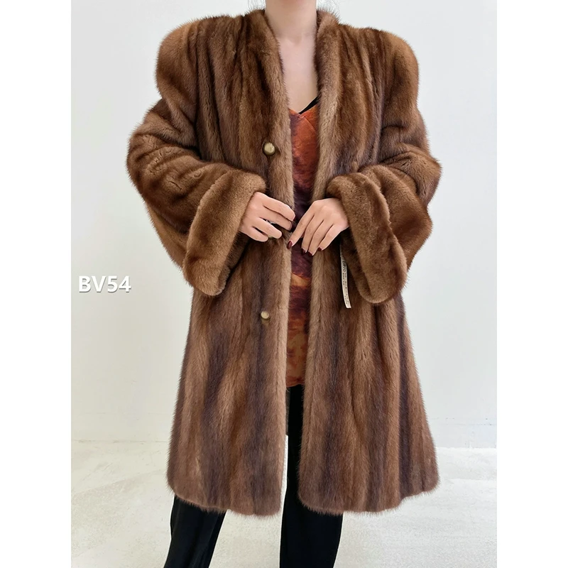 【BV54】XL码 蜜茶棕全抽水貂大衣外套（肩43胸114衣100袖62）