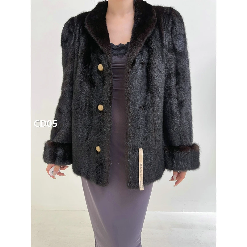 【CD05】S码 棕黑色全抽水貂大衣外套（肩41胸102衣67袖61）