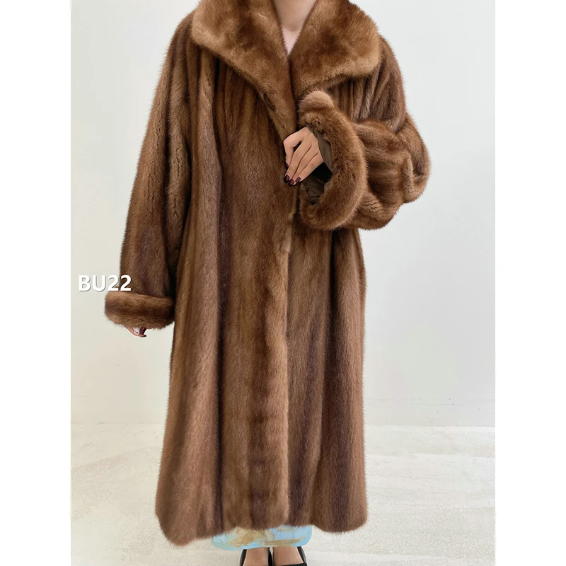 【BU22】3XL码 蜜茶棕全抽水貂大衣外套（肩47胸132衣104袖58）