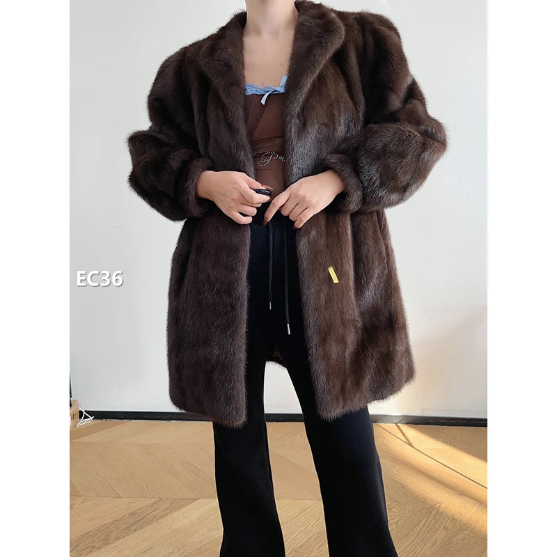 XXXX【EC36】M码 铁锈灰全抽水貂大衣外套（肩43胸104衣81袖54）