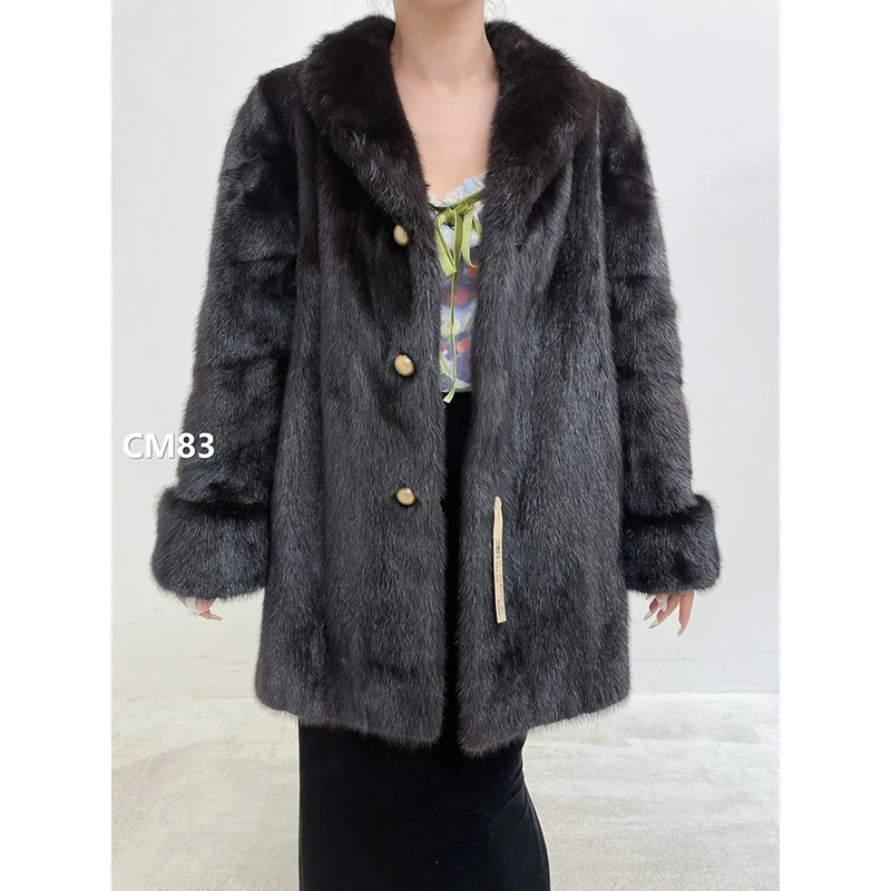 【CM83】L码 茶黑色全抽水貂大衣外套（肩43胸108衣79袖62）