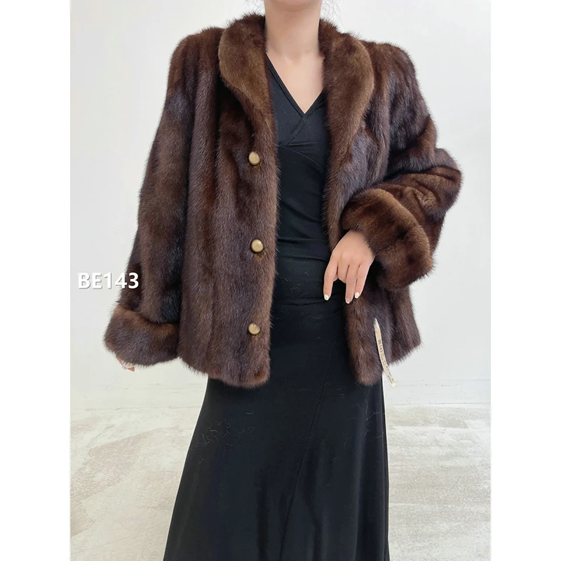 XXXX【BE143】S码 老茶棕全抽水貂大衣外套（肩42胸102衣67袖61）