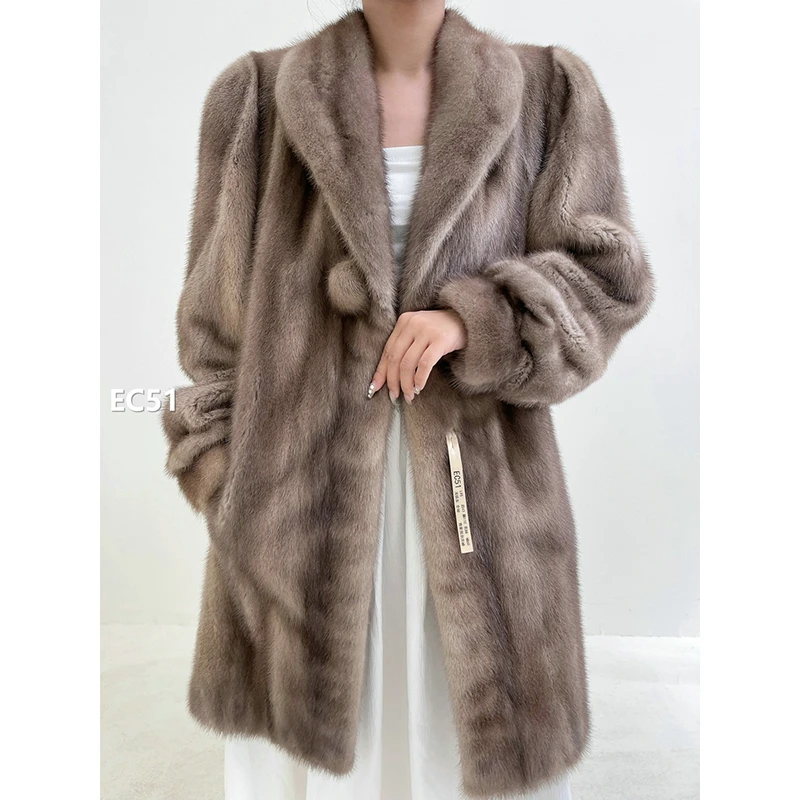【EC51】L码 浅铁灰全抽水貂大衣外套（肩43胸110衣88袖60）