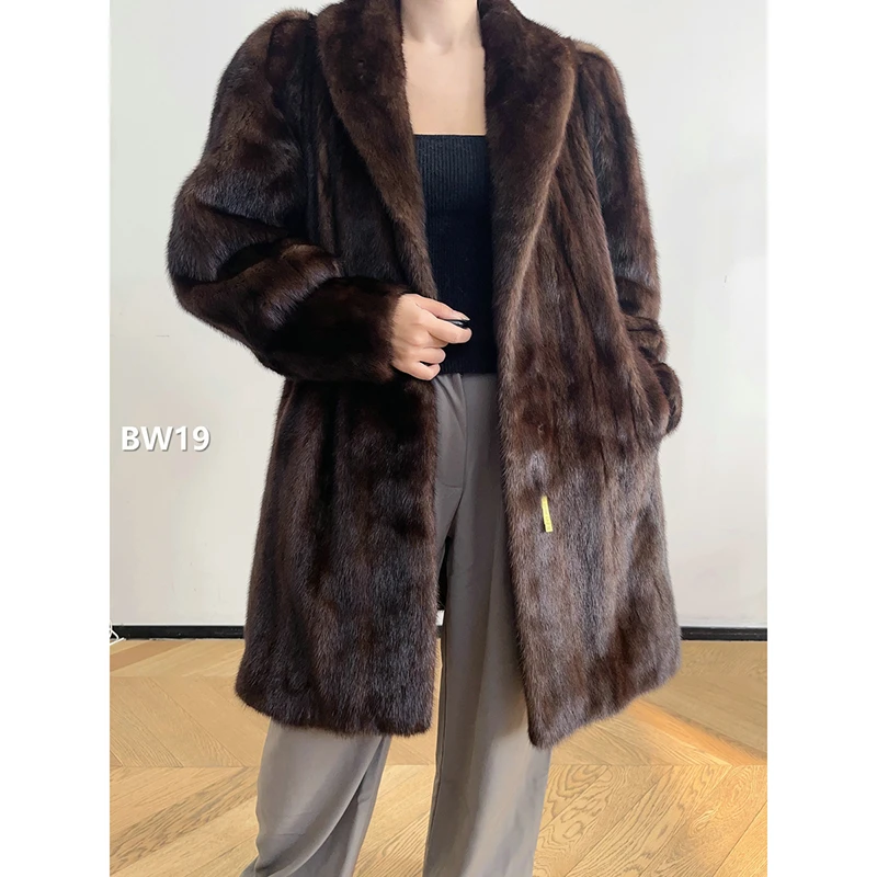 XXXX【BW19】L码 老茶棕全抽水貂大衣外套（肩43胸108衣90袖58）