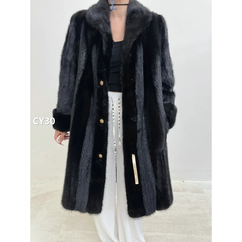 【CY30】L码 本黑色顺逆毛水貂大衣外套（肩44胸108衣102袖59）