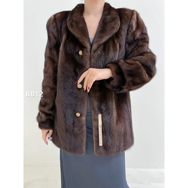 【BB12】M码 老茶棕全抽水貂大衣外套（肩41胸104衣71袖58）