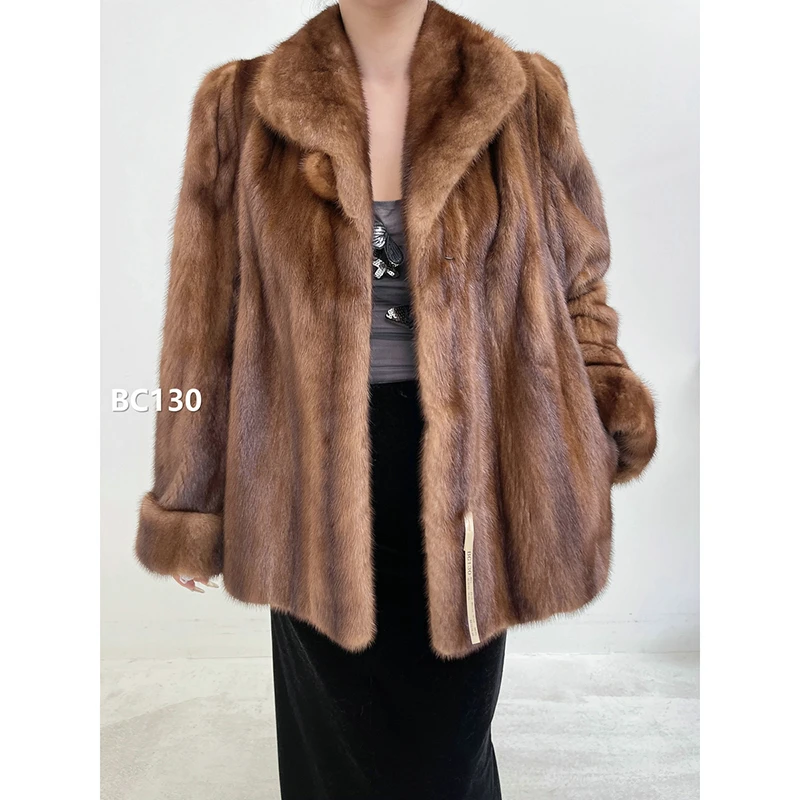 【BC130】M码 蜜茶棕全抽水貂大衣外套（肩42胸106衣68袖65）