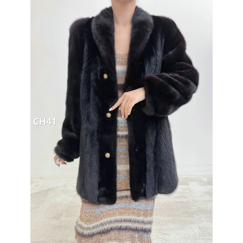 【CH41】S码 红黑色顺逆毛水貂大衣外套（肩43胸100衣81袖63）