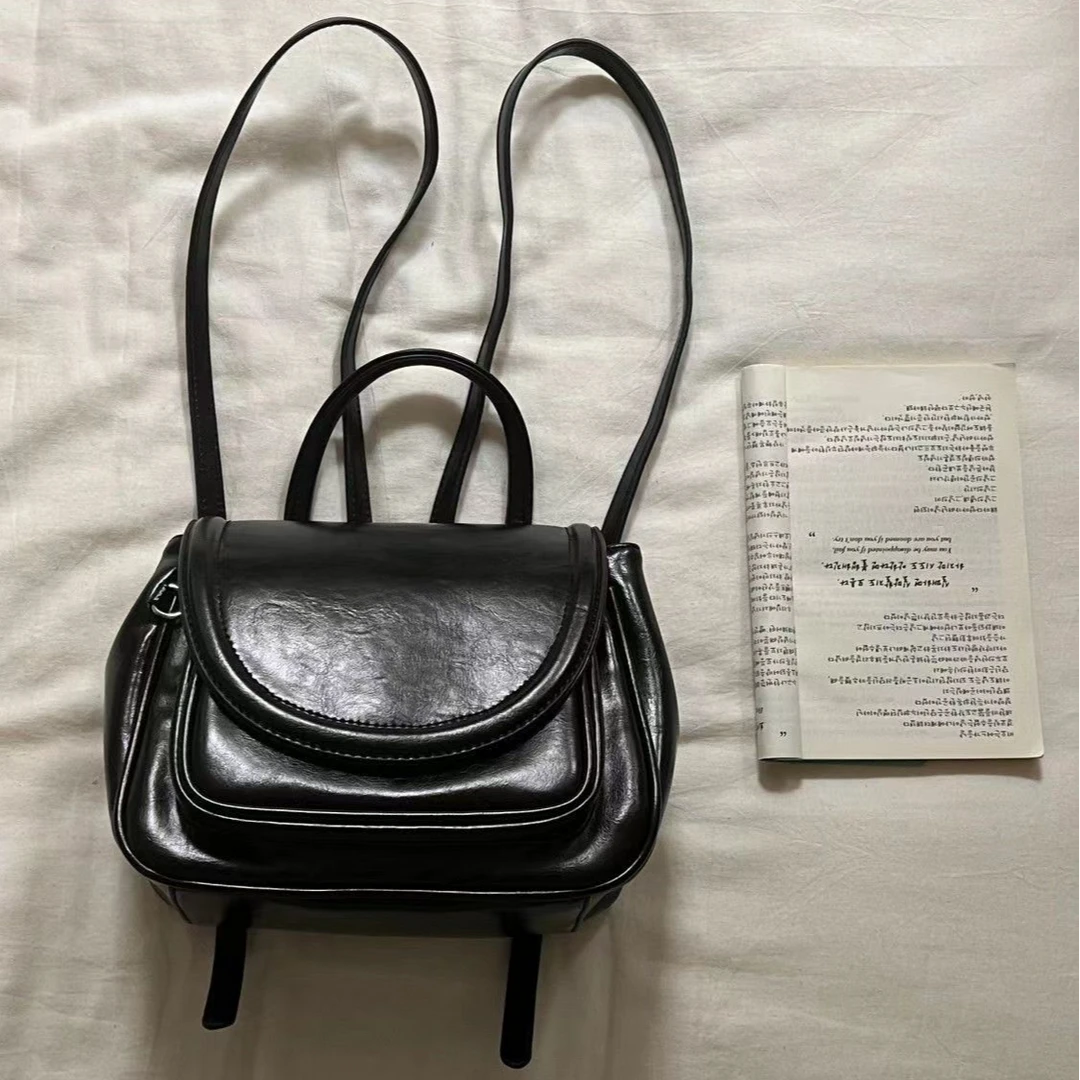 韩版复古风学院双肩包2024秋冬新款小众百搭通勤手提包学生小背包