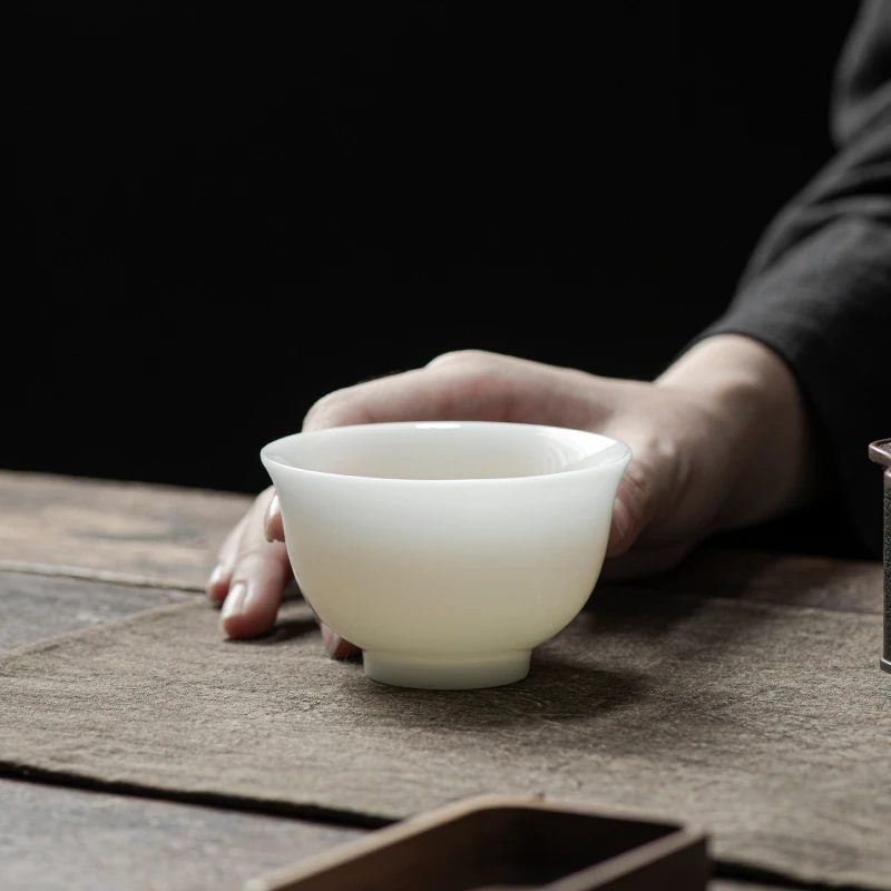 两方土 冰种玉瓷压手杯主人杯客杯中式纯白茶杯品茗杯高档茶具