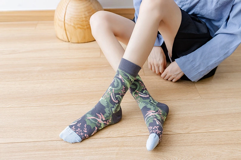 CrazySox 法国系列中筒袜个性油画女士街头运动风时尚潮流棉袜ins