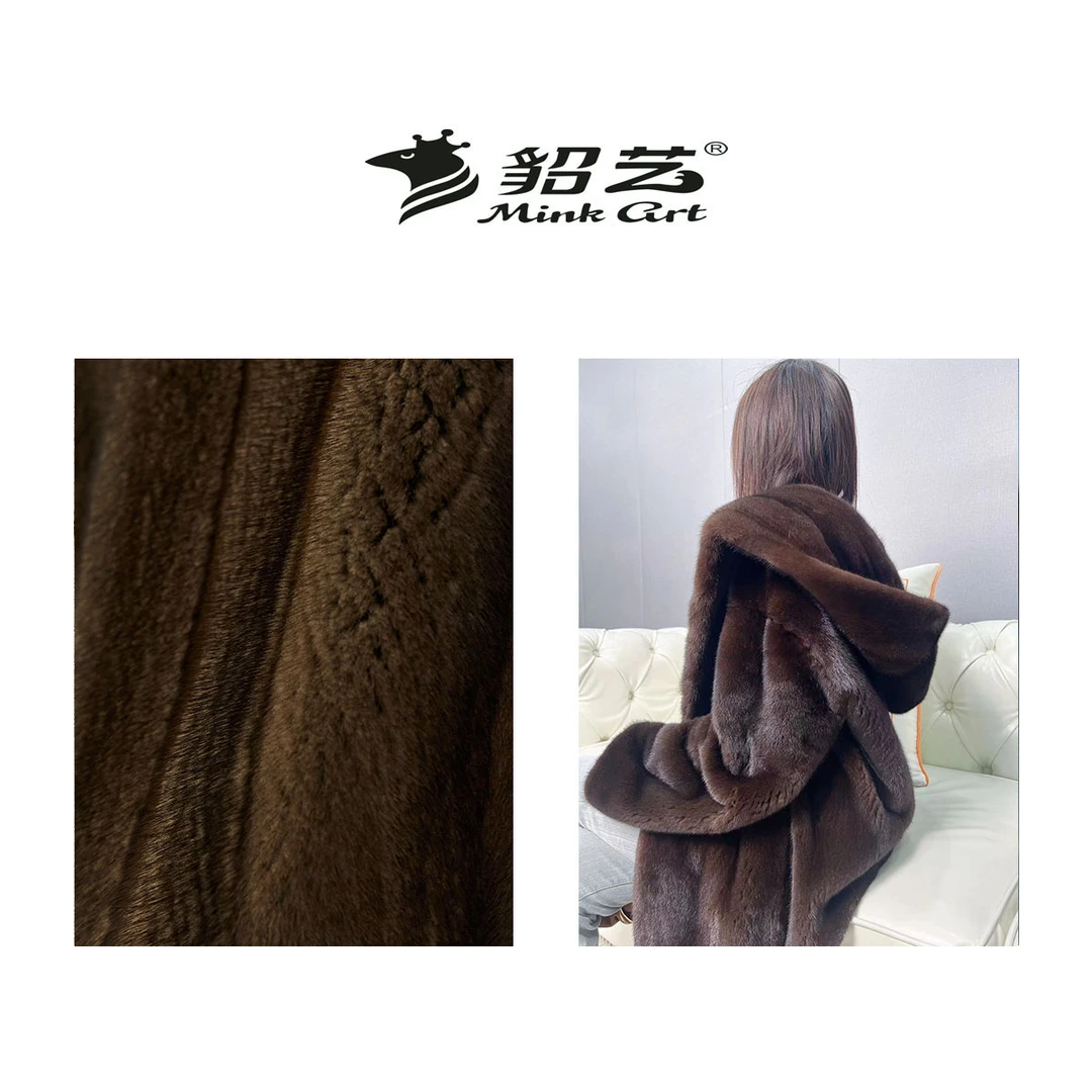 春春严选【女巫帽】D714  紫金天鹅绒品质 连帽中长款整貂水貂皮草