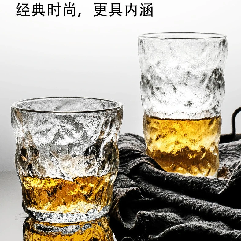 两只透明ins日式冰川杯玻璃高颜值果汁磨砂树纹水杯家用创意茶杯