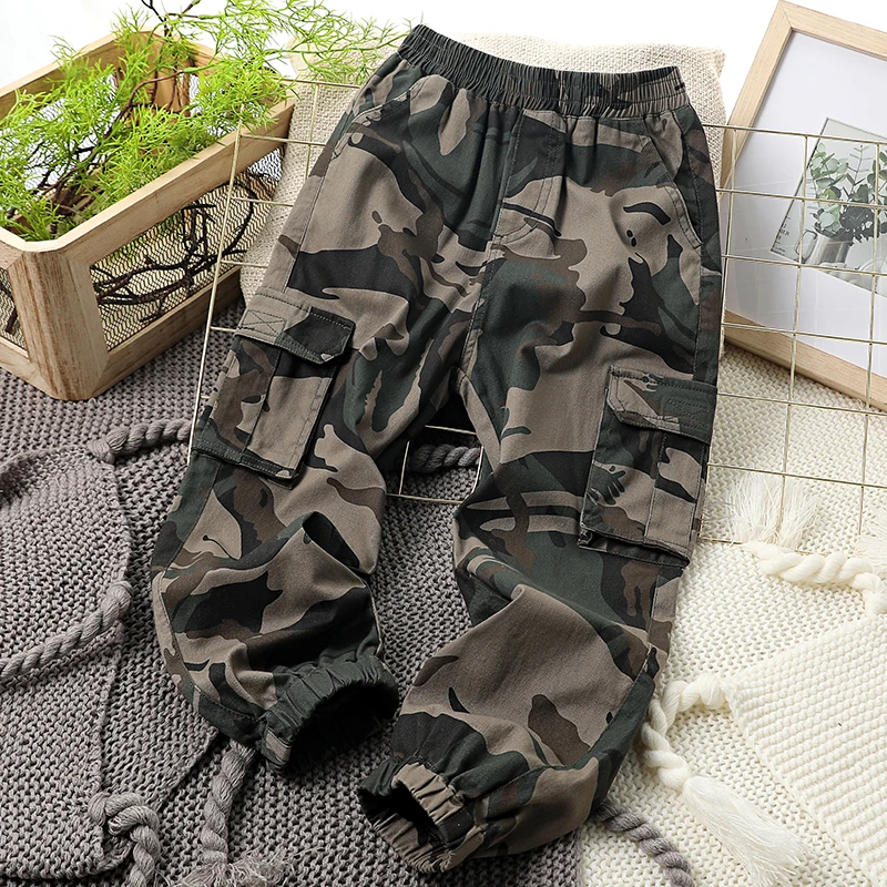 春秋男童迷彩工装裤宽松百搭洋气休闲裤童装儿童多袋长裤大童裤子