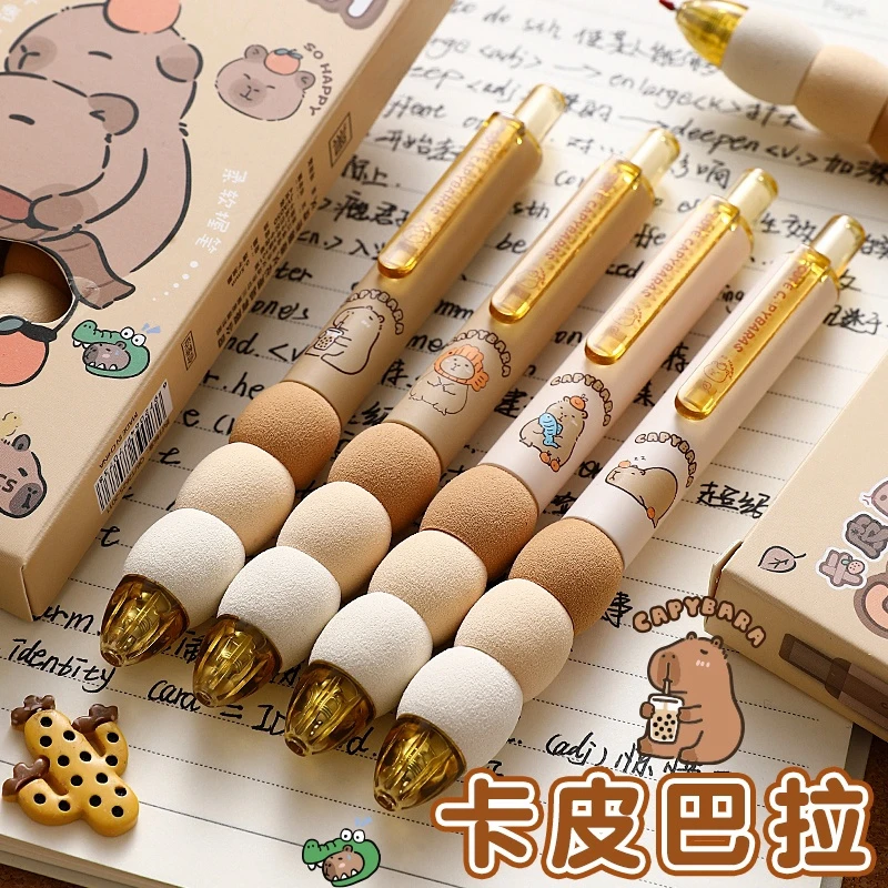 卡皮巴拉按动中性笔ins高颜值速干刷题笔st学生黑笔0.5顺滑考试笔