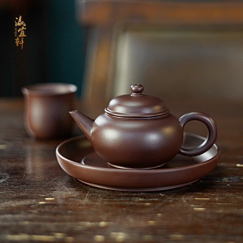 瀛宜轩陈泽腾水平壶潮州手拉壶茶壶高档送礼家用纯手工制紫砂朱泥