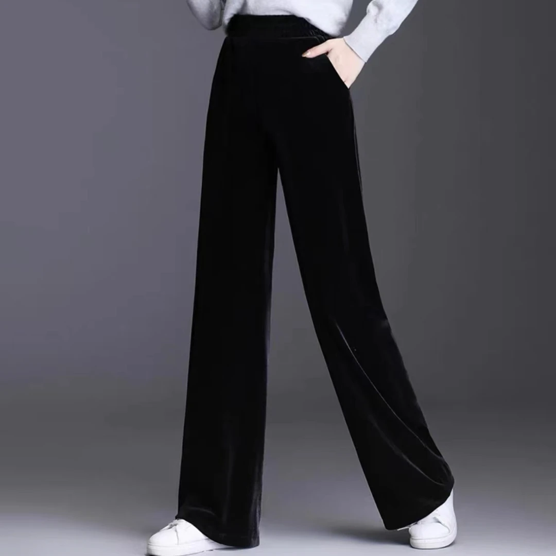 （碧荷家）金丝绒阔腿裤垂感高腰2024秋装新款显瘦休闲直筒裤8891