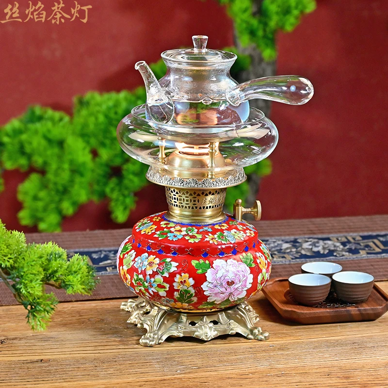 丝焰新款红色北京珐琅彩空气灯烧水煮茶炉中式酥油灯潮汕功夫茶具