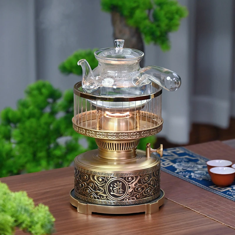 丝焰茶灯【日进斗金】黄铜烧水炉空气灯炖煮滋补品礼品厚实