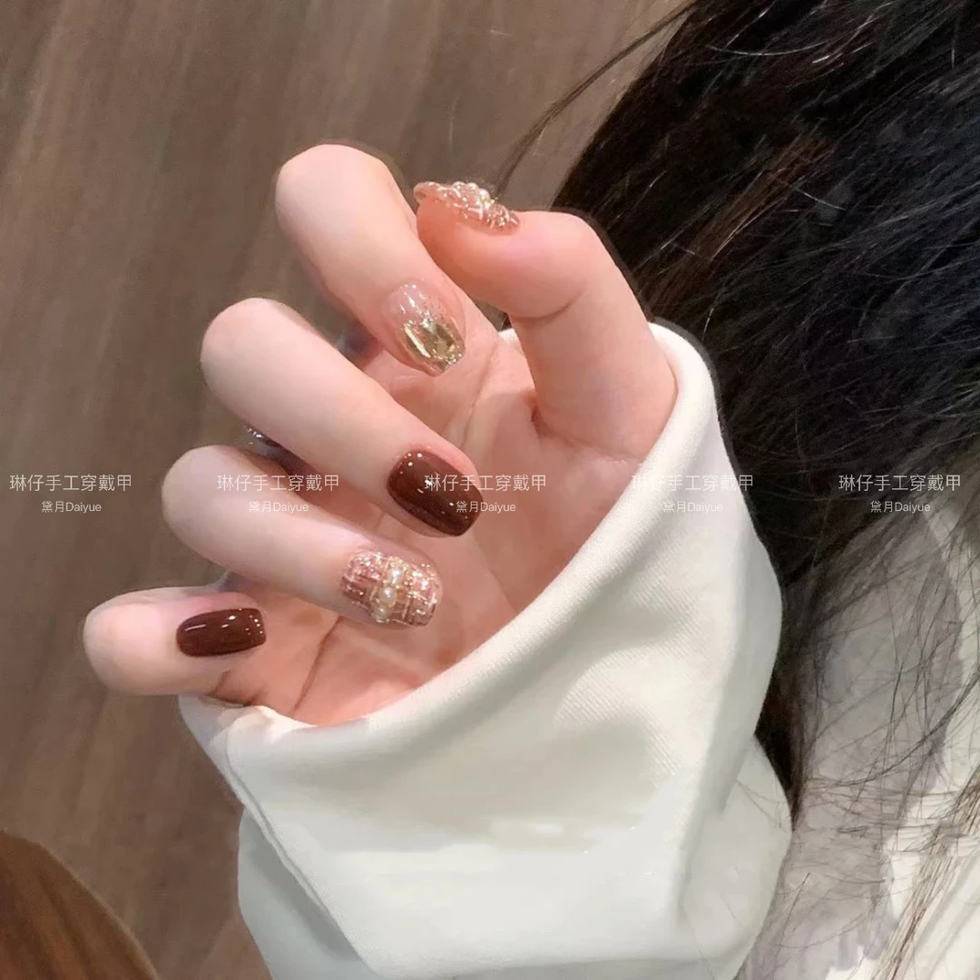 纯手工光疗美甲浮生会气质美甲贴片假指甲成品可拆卸穿戴甲
