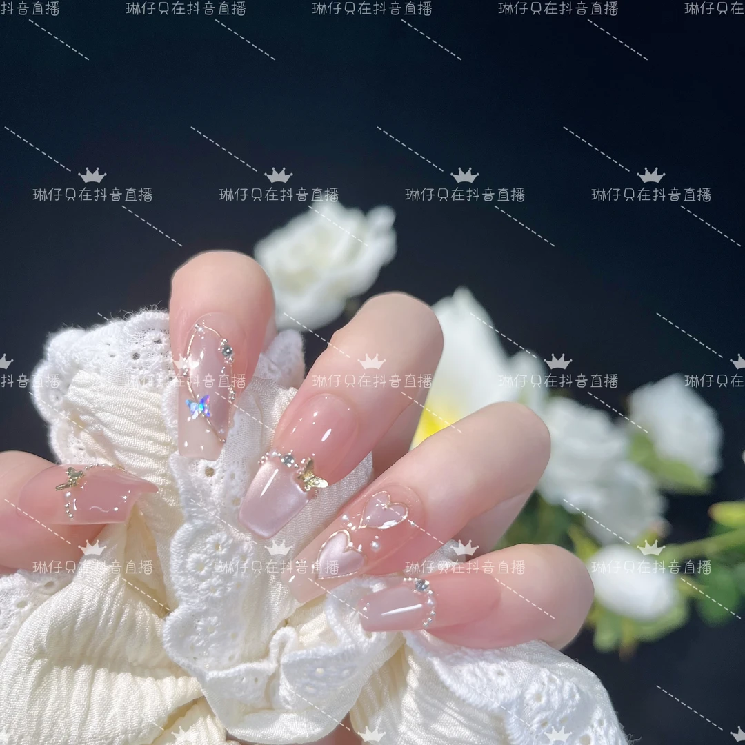纯手工光疗美甲甜蜜爱恋 气质美甲贴片假指甲成品可拆卸穿戴甲