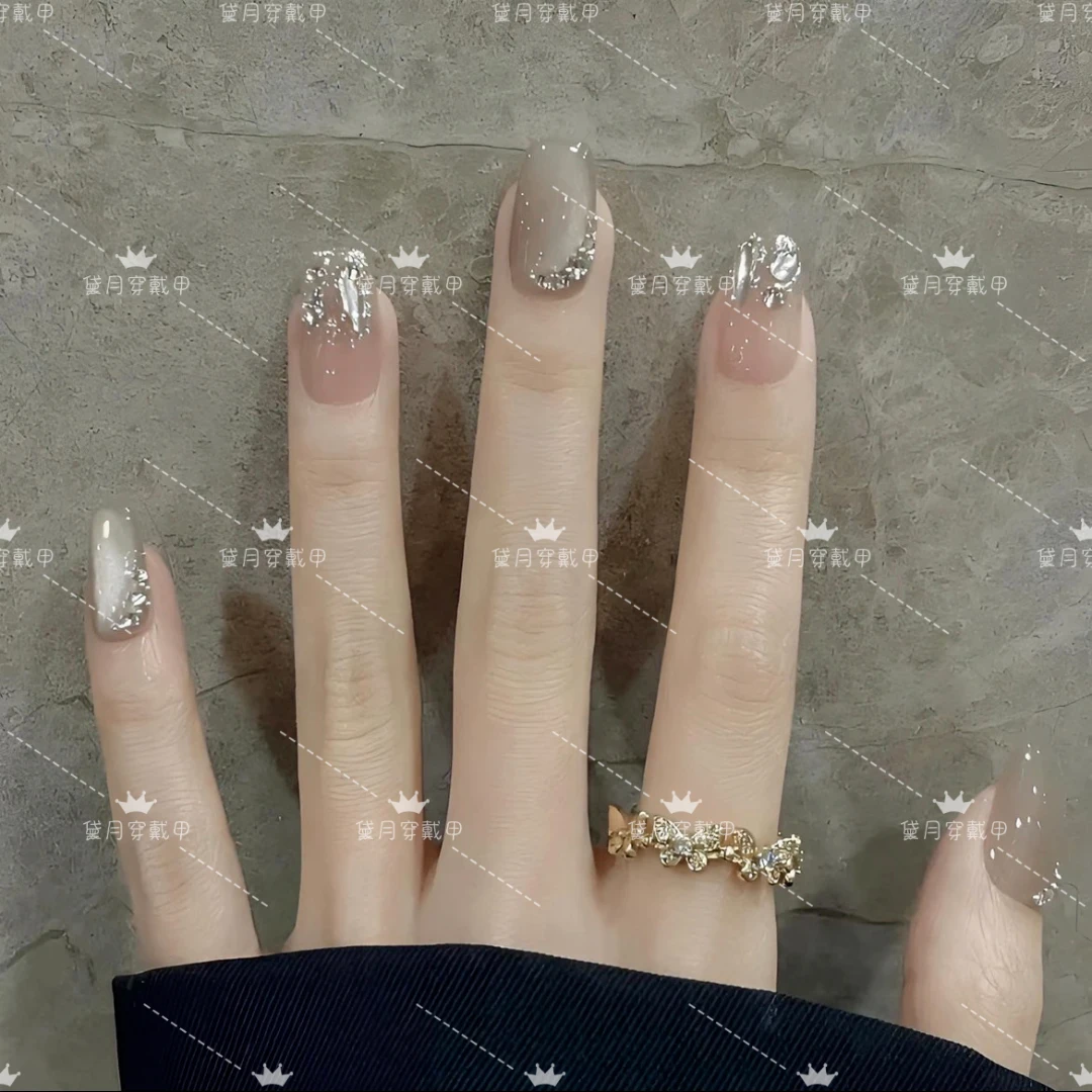 纯手工光疗水月镜花美甲气质美甲贴片假指甲成品可拆卸穿戴甲