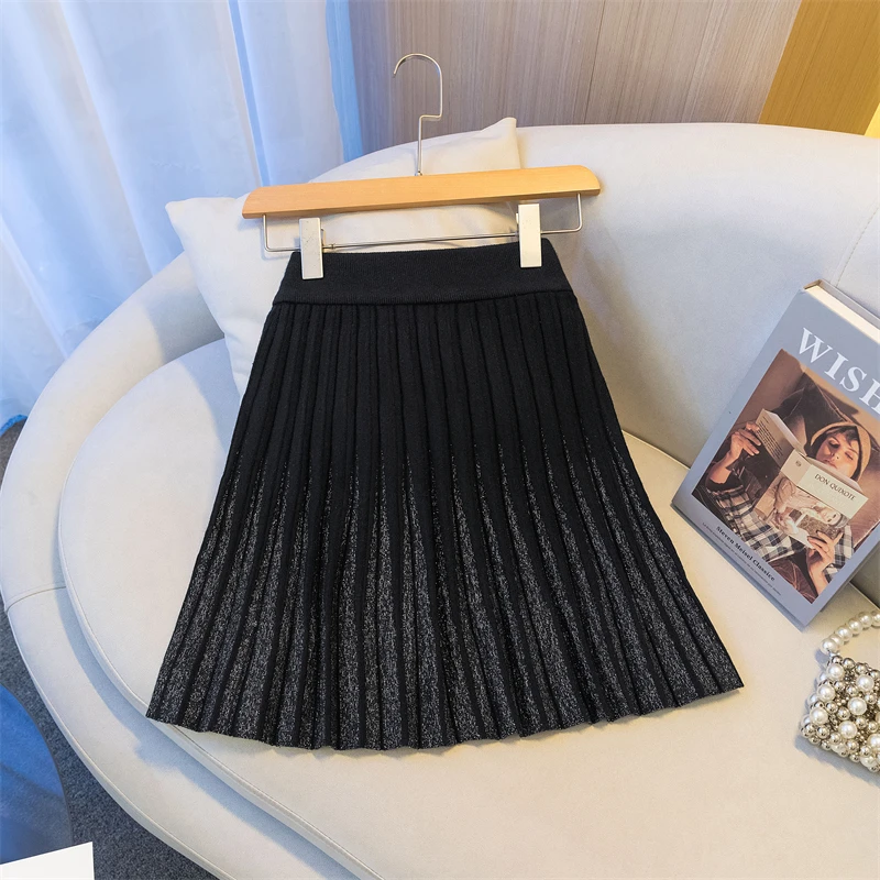 大码女装时尚气质高腰遮胯显瘦百褶裙2023秋冬新款气质休闲半身裙