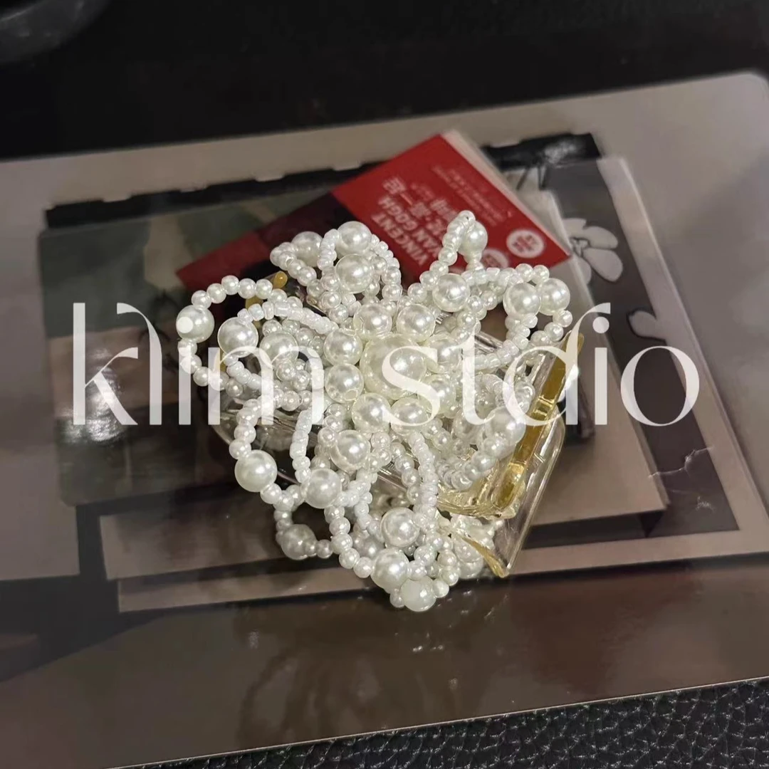 气质串珠马尾发夹女百搭精致高亮贝珠小抓夹时尚简约高级感