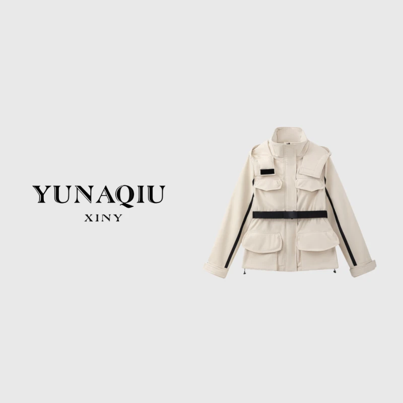 YUNAQIU 法式气质风衣长袖宽松时尚百搭棉外套-8777