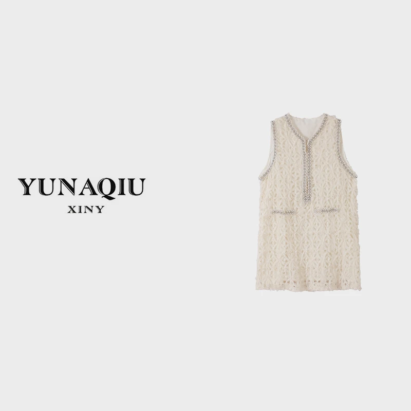 YUNAQIU2024新款小香风时尚百搭轻奢提花编织女装连衣裙-8135