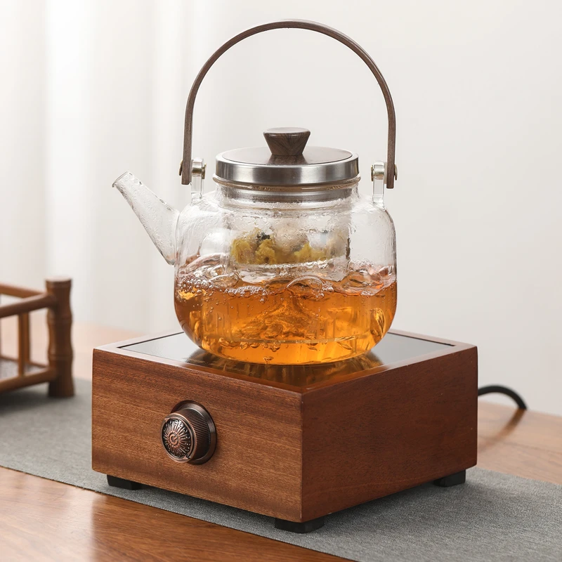胡桃木家用蒸煮多功能保温陶炉防水加热电陶炉高硼硅耐热玻璃壶炉