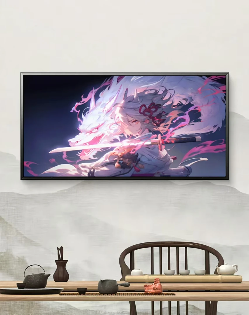 白龙少女与蓝龙少年 国风 pvc 40x80  卧室 客厅 家居 晶瓷画挂画