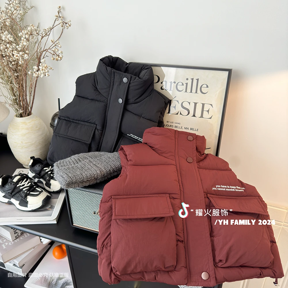 儿童马甲冬季坎肩立体口袋洋气百搭外穿拉链上衣防风保暖姐弟装潮