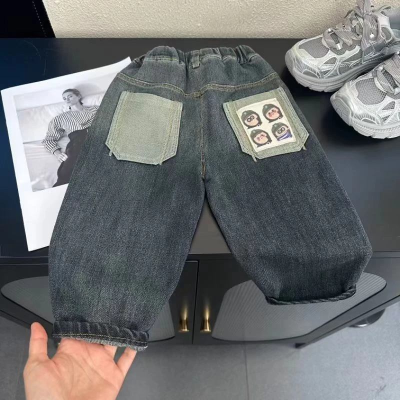 韩版儿童长裤春款直筒时尚男童休闲百搭款式中小童卡通可爱牛仔裤