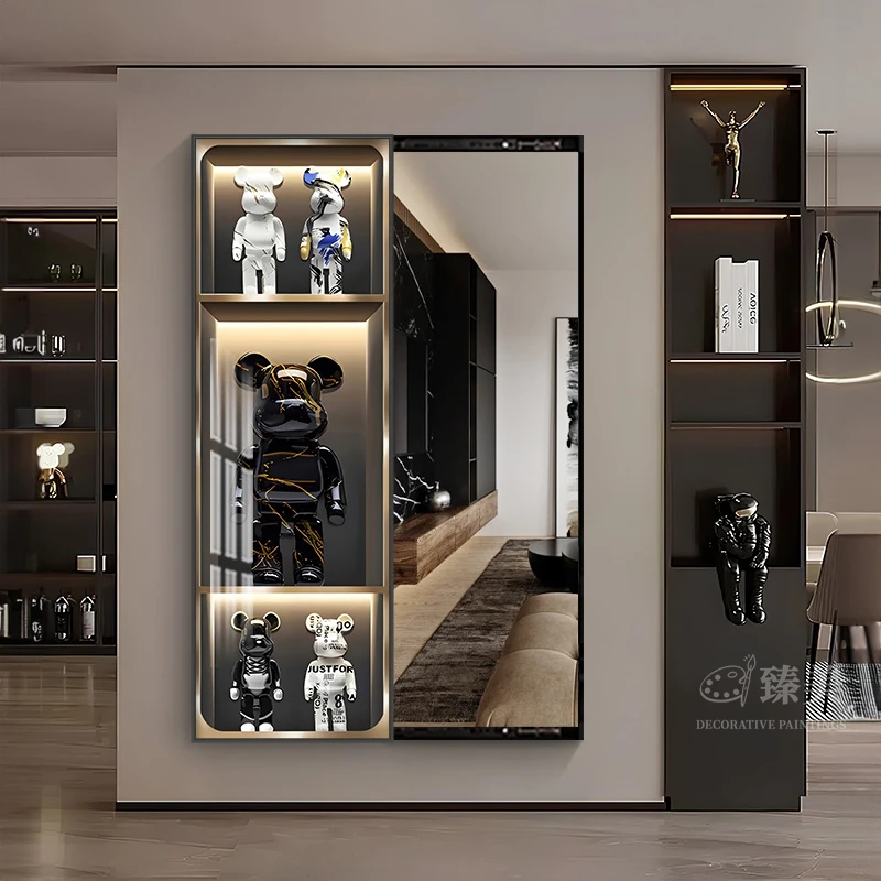 隐藏式穿衣镜推拉全身镜装饰画暗藏隐形试衣镜壁画现代玄关挂画