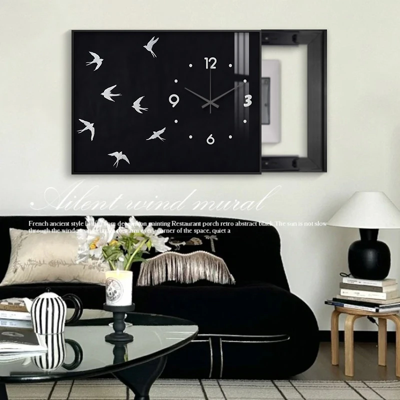 中古风电表箱装饰画带钟表免打孔遮挡配电箱电闸挂画餐厅艺术壁画