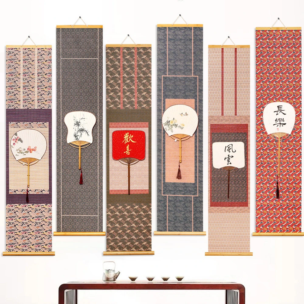 竹帘扇挂中式日式禅意条屏团扇宫扇扇挂扇架扇托古风团扇子展示架