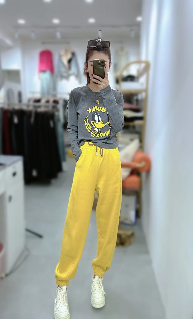 炫彩阁22159【松紧腰加绒加厚休闲运动裤】