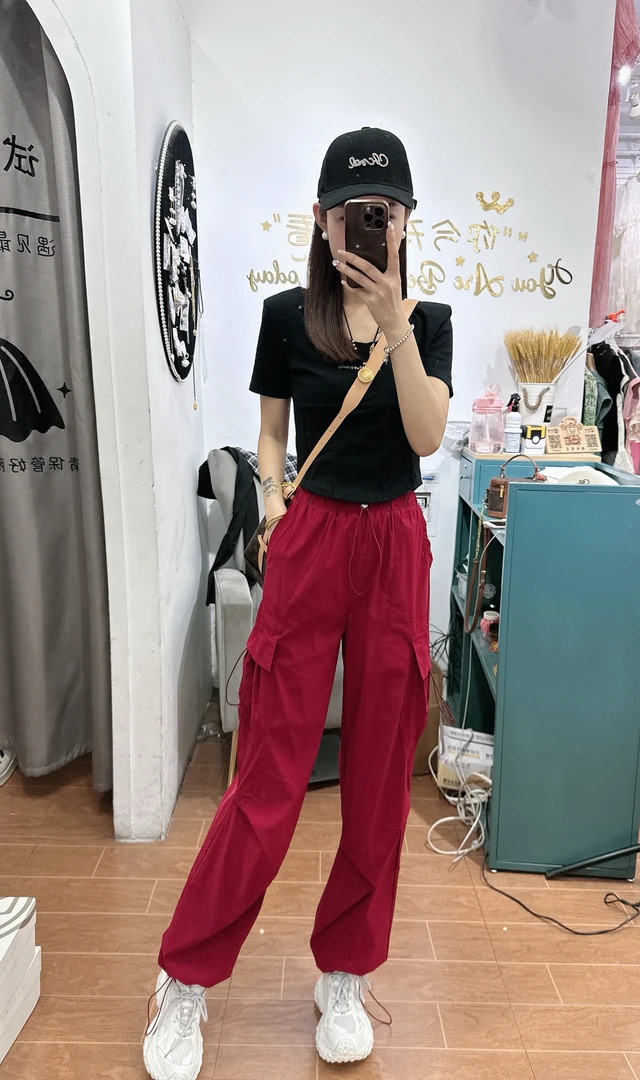 炫彩阁2363【松紧腰薄款口袋设计工装裤】