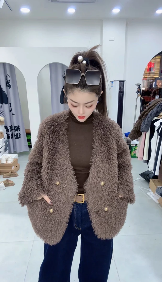 炫彩阁【V领圈圈毛时尚毛毛外套】