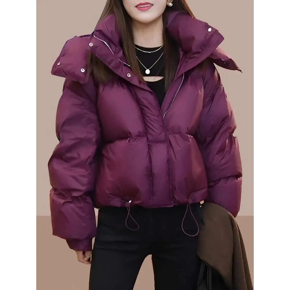 羽绒服服加加厚衣服短款2023秋冬时尚纯色面包服保暖连帽袄外套女