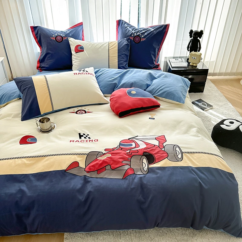 A类100支男童可爱卡通小汽车全棉磨毛被罩套纯棉秋冬加厚赛车床品
